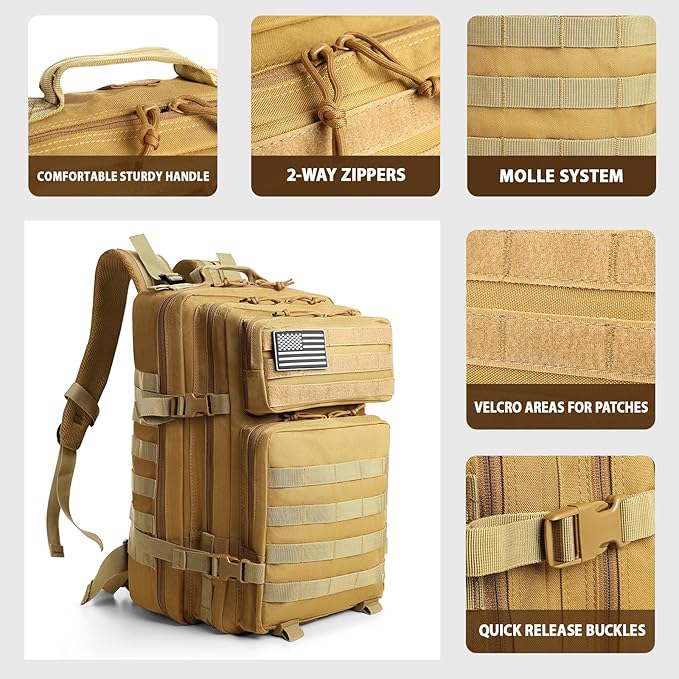 Military Tactical Backpack for Men 45L Molle Army 3 Days Assault Pack Bug Out Bag Water Resistant