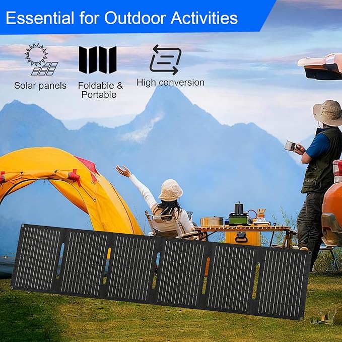 60W Portable Solar PanelsETFE Foldable Solar Panel with USB-C/USB-A/DC Ports for HikingCampingBackpackingIP65 Waterproof Small Folding Solar Charger for PhoneTabletsPower Bank