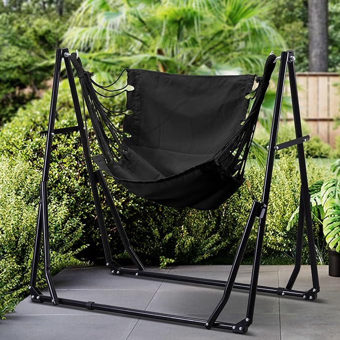 Ainfox Hammock with Foldable Stand 2 in 1 Hammock and Swinging Chair with Carrying Bag Portable Camping Chair Suitable for Outside SwingPatioGardenCamping Trip Black