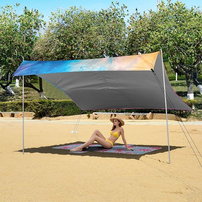 ALAZA Gradient Tie Dye Rainbow Beach Tent Sun Shelter UPF50+ Protection Beach Shade Canopy w/ 4 Sandbags for Outdoor Camping Fishing Backyard Fun Picnic 10x9 ft