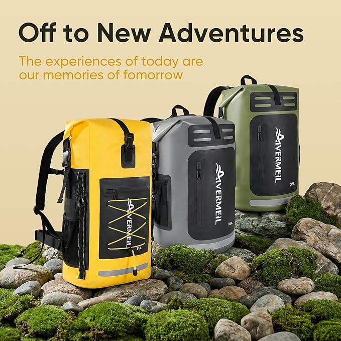 Dry Bag Waterproof Backpack 35L for Men &amp Women Roll-Top Hiking Backpack with IPX8 Waterproof Phone Case &amp Detachable Mini Backpack for Kayaking Boating Cushioned Padded Back Yellow