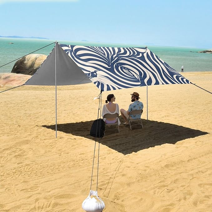 Animal Print Style Steelblue Beach Cabana Tent UPF50 Lightweight Sun Shelter with Sand Shovel for Camping Trips Fishing Backyard Fun or Picnics
