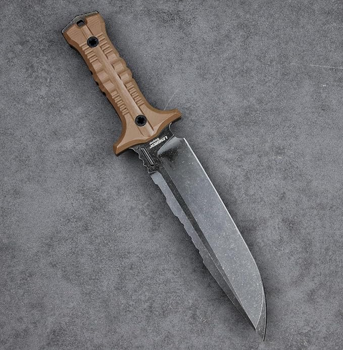Dragon 12.8 Inch Sleipner Steel Full Tang Fixed BladeOutdoor Camping Tactics KnifeSatin PolishingG10 Handle with leggings Kydex Sheath (Brown handle black blade)