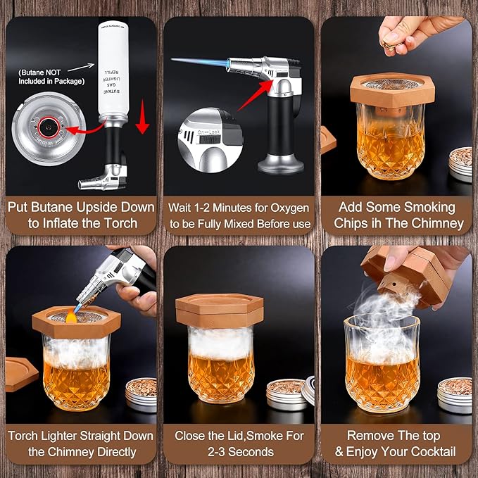 Bourbon Whiskey Gifts for Men Dad - Cocktail Smoker Kit with Torch Birthday Anniversary Unique Gifts for Father Boyfriend Husband Grandpa Smoked Bourbon Kit Mens Gifts Ideas