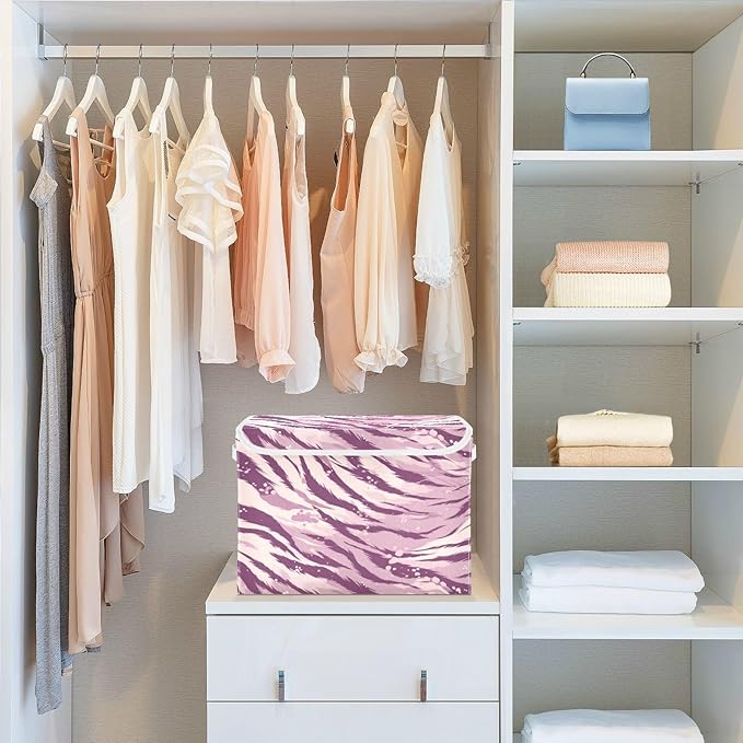 Storage Bins With Lid Stackable Fabric Closet Organizer Clothing Storage Large Boxes For Closet Shelves Bedroom Purple Tiger Stripes Specks Purpleshades