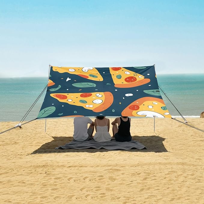 ALAZA Flat Pizza Leave Pattern Beach Tent Sun Shelter Portable Canopy Sunshade for Outdoor Camping Picnics Backyard Fun 10x9 ft