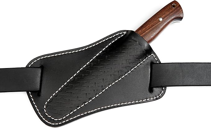 Ottoza Full Tang Bushcraft Knife with 1095 Carbon Steel Fixed Blade - Survival and Outdoor Camping Knife - Black Cross Draw Sheath and Walnut Wood Handle 397
