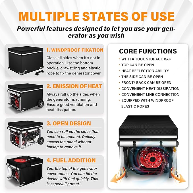 2025 Upgrade 900D+210D Heavy Duty Thicken Fabric. GUYISS Generator Cover 32x24x24 inch Generator Covers While Running Top Can Be Opened for Refueling. All-weather Generator Protective Cover.Black