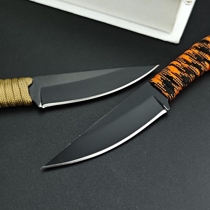Portable EDC Fixed Blade Knife2.8'' 8Cr13Mov Steel BladeNylon Rope Handle with Kydex Sheath and PocketclipGifts for Men WomenLightweight Full Tang Knives for Camping Hiking Fishing (Orange)