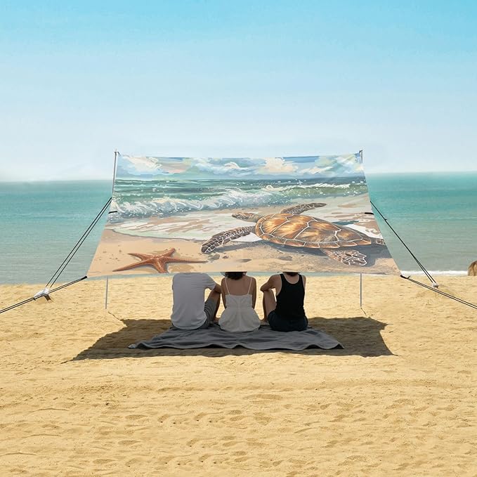 ALAZA Turtles Starfish Beach Beach Tent Sun Shelter Portable Canopy Sunshade for Outdoor Camping Picnics Backyard Fun 10x9 ft