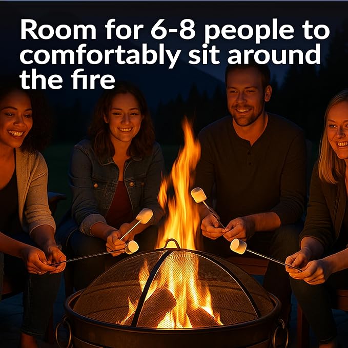 Sunnydaze 34-Inch Large Fire Pit for Outside - Wood-Burning Fire Pit Bowl for Outdoors with Spark Screen Log Poker and Grate