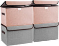Bagnizer Linen Fabric Foldable Storage Cube Bin Organizer Basket with Flip-Top Lid &amp Handles Large Clothes Blanket Box for Home Office Closet Gray &amp Pink 4 Pack 14.6 x 9.5 x 9.5”