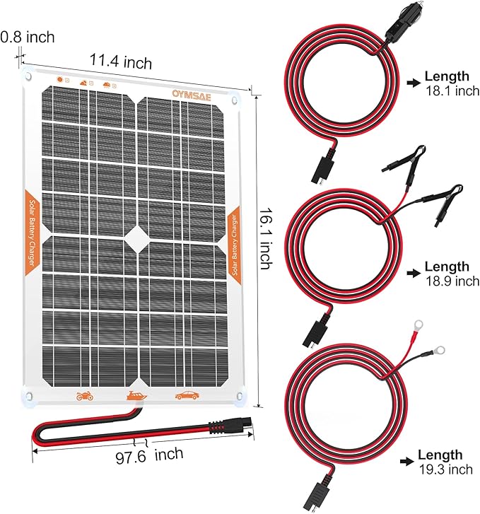 OYMSAE White 20W 12V Solar Panel Battery Charger Portable Waterproof Power Trickle Battery Charger &amp Maintainer for Car Boat Automotive RV with Cigarette Lighter Plug &amp Wiring Clip