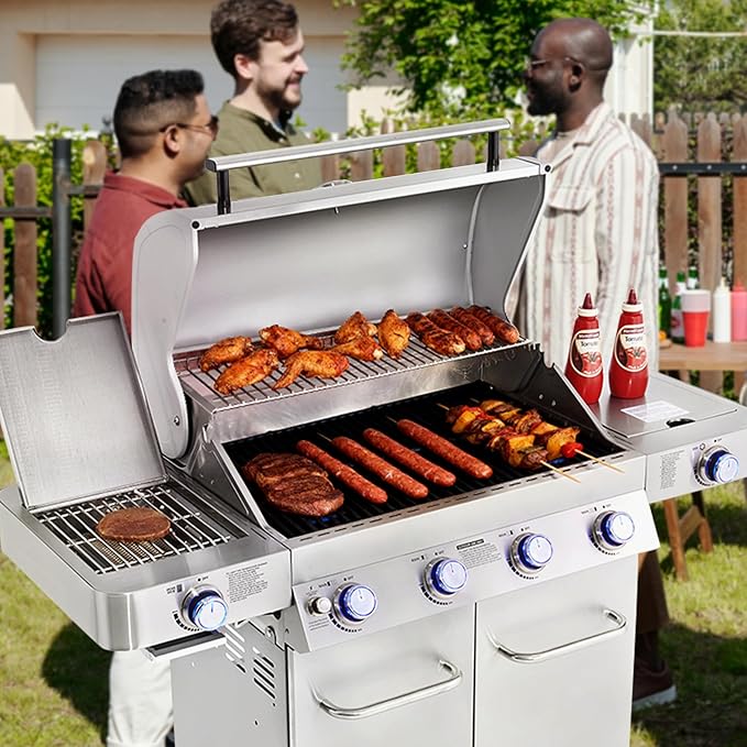 Monument Grills Larger 4-Burner Propane Gas Grills Stainless Steel with BBQ Cover(2 Items) Outdoor Use