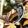 SHINY CRAFTS® Viking Pizza Cutter Axe – Carbon Steel Blade with Black Etching &amp Sheath – Authentic Medieval Gift for Him Norse Style Decorative Axe (VBA-29)
