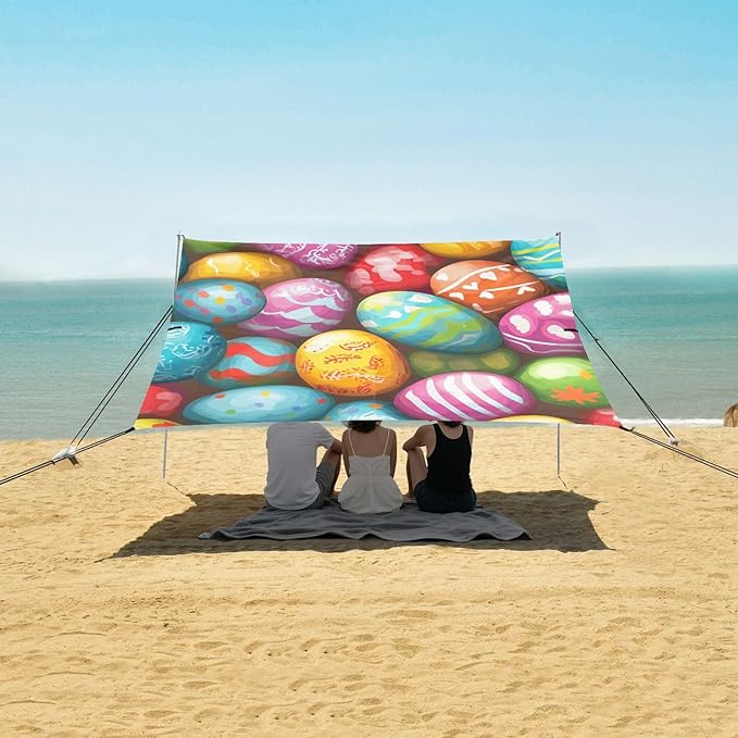 ALAZA Colorful Easter Egg Happy Easter Beach Tent Sun Shelter Portable Canopy Sunshade for Outdoor Camping Picnics Backyard Fun 10x9 ft