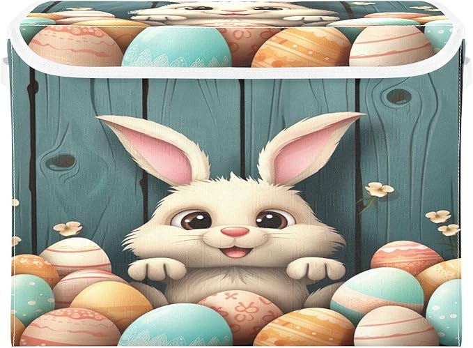 Easter Bunny Fabric Storage Bins with Lids and HandleFoldable Storage Bins with LidsCloset Organizers for Clothes Storage Room Organization Office Storage Chest Organizer