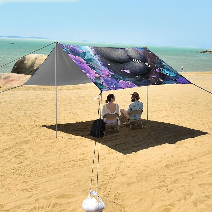 ALAZA Sloth Branch Blue Butterflies Beach Tent Sun Shelter Portable Canopy Sunshade for Outdoor Camping Picnics Backyard Fun 10x9 ft