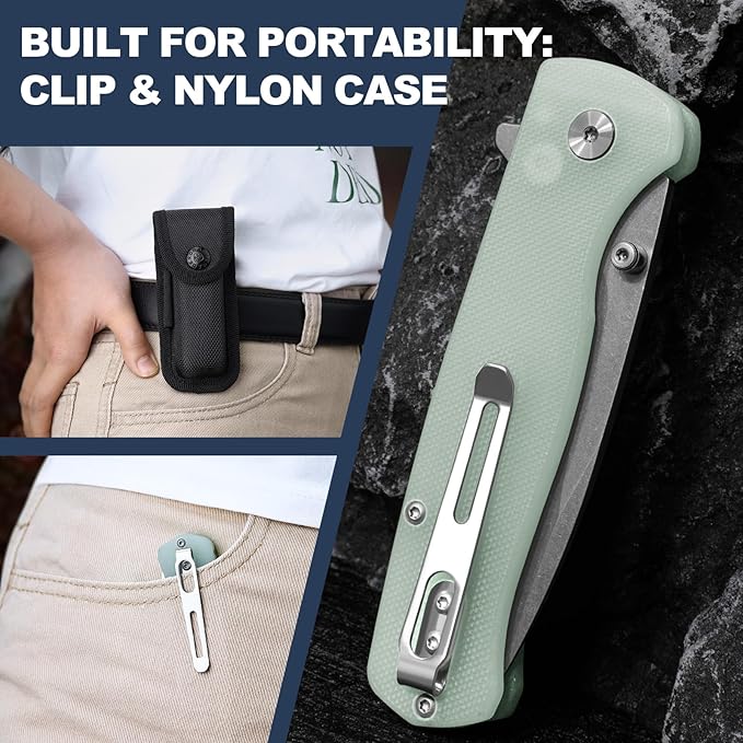 DRACHENADER 7.28 Y-M Pocket Knife for Men with Clip with 2.83 14C28N Steel Blade Button Lock with Safety Switch G10 Handle Sheath for EDC Camping Hiking