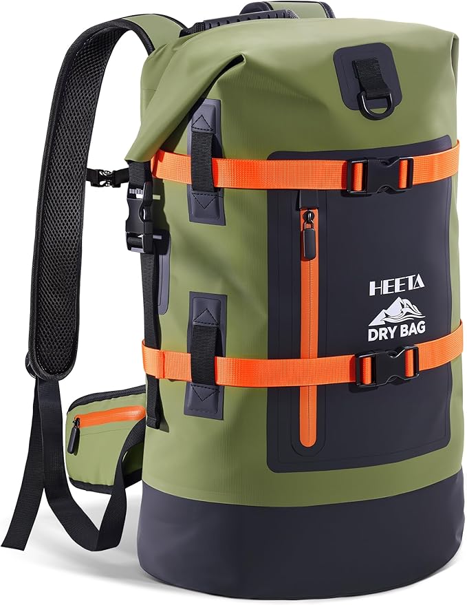 HEETA Dry Bags Waterproof Backpack 40L for Men &amp Women Roll Top Heavy Duty Cushioned Hiking Backpack for Kayaking Boating Paddle Boarding Fishing Travel Camping Beach Vacation Cruise Ship Essenti