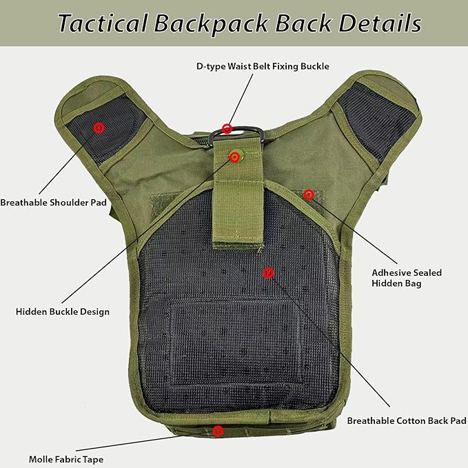 Tactical Backpack for MenMilitary Sport Bag Pack Sling Shoulder Backpack Tactical Crossbody Bag EDC Molle Assault Range Bag Chest Pack for Hiking Camping Outdoor - Green