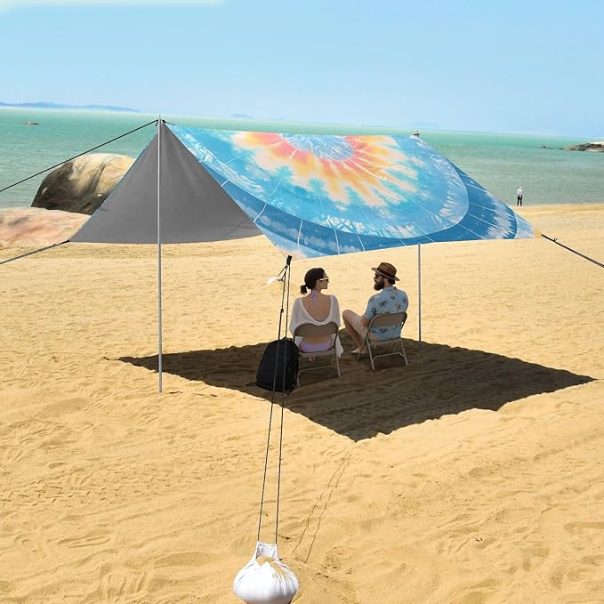 Aliceblue Tie-dye Background Rainbow Colors Beach Cabana UPF50+ Lightweight Large Portable Sun Shelter with Carrying Bag for Camping Picnics Backyard &amp Fishing