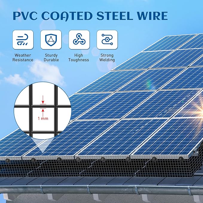 ZeroPone 6inch x 50ft Solar Panel Bird Guard Critter Guard for Solar Panels with 50 Pcs Stainless Steel Fasteners Removable PVC Coated Pigeon Netting Wire Roll for Squirrel Bird Critters Proofing