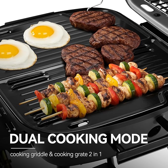 Royal Gourmet GT2003 Portable 2 Burner Propane Gas Grill with Stand and Warming Rack 2-in-1 Grill Griddle Combo with 17000 BTUs Output forCamping Tailgating Backyard Gray