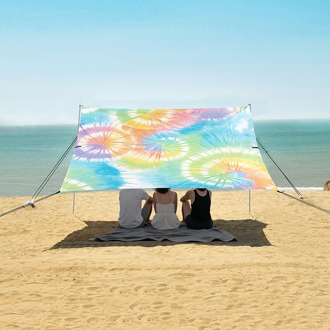 Lightseagreen Tie-dye Background Vibrant Colors and Swirling Patterns Tie-dye Pattern Beach Tent UPF50+ Water-Resistant Portable Sun Shelter with Sturdy Poles Sandbags and Shovel for Camping