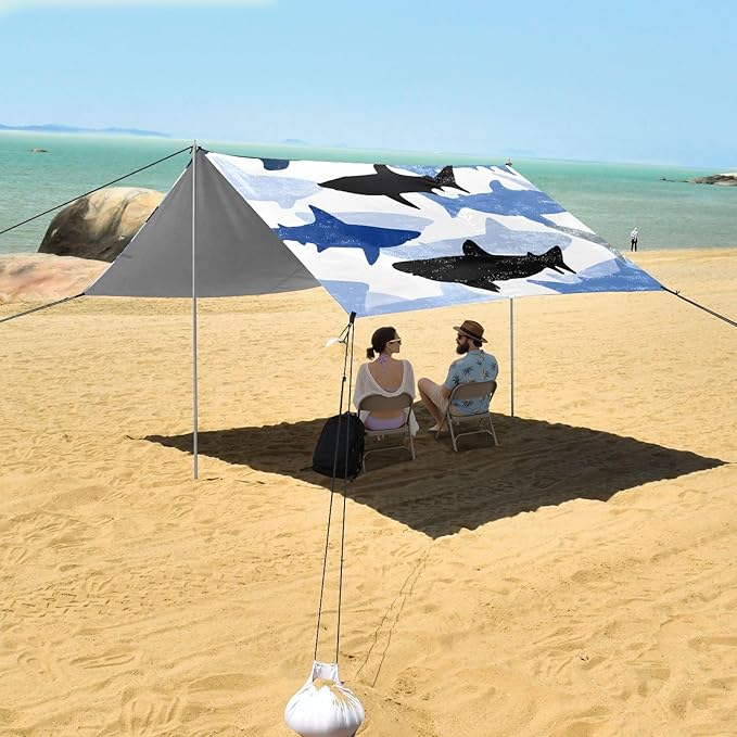 ALAZA Shark Pattern Beach Tent Sun Shelter Portable Canopy Sunshade for Outdoor Camping Picnics Backyard Fun 10x9 ft