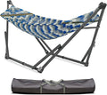 Tranquillo Uniki 550 lbs Capacity Double Hammock Stand Adjustable Collapsible Camping Hammock and Stand Signature Steel Stand Breathable Polyester Hammock Net Chevron