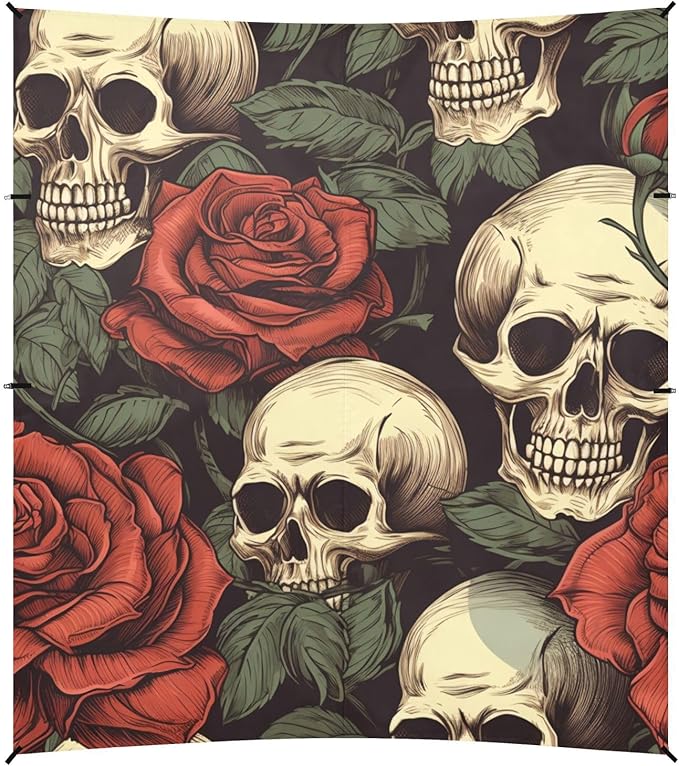 ALAZA Skull and Roses Vintage Retro Beach Tent Sun Shelter Portable Canopy Sunshade for Outdoor Camping Picnics Backyard Fun 10x9 ft