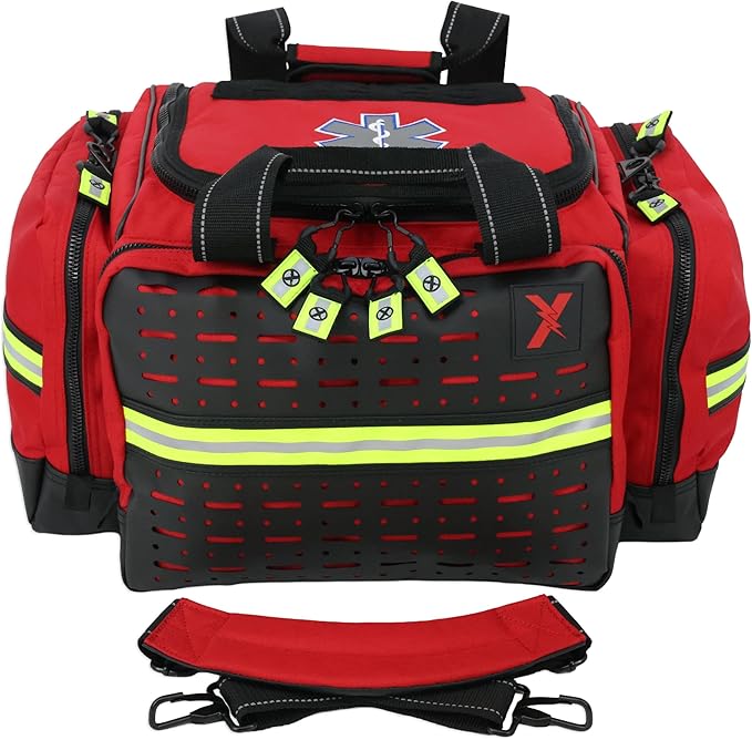 Lightning X Personalized EMT Trauma Bag – Large ALS Medical Bag with 6 Color-Coded Pouches MOLLE Panel Waterproof Bottom Reflective EMS Gear Custom Embroidered Name or Logo | LXMB35