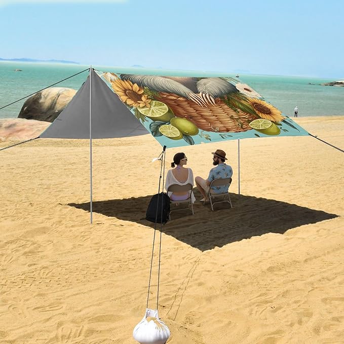 ALAZA Sloth Cap Basket Beach Tent Sun Shelter Portable Canopy Sunshade for Outdoor Camping Picnics Backyard Fun 10x9 ft