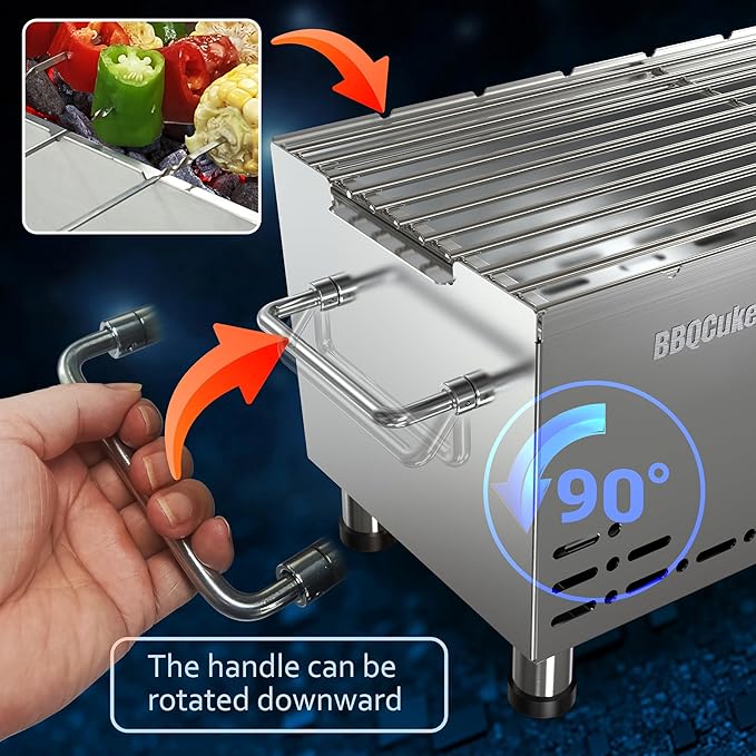 BBQCuker Portable Charcoal GrillHeavy-Duty Stainless Steel Small BBQ Grill with Double-Layer Insulation Design170 Sq. In. cooking AreaTabletop Grill with Travel Bag for Outdoor Camping and Picnic