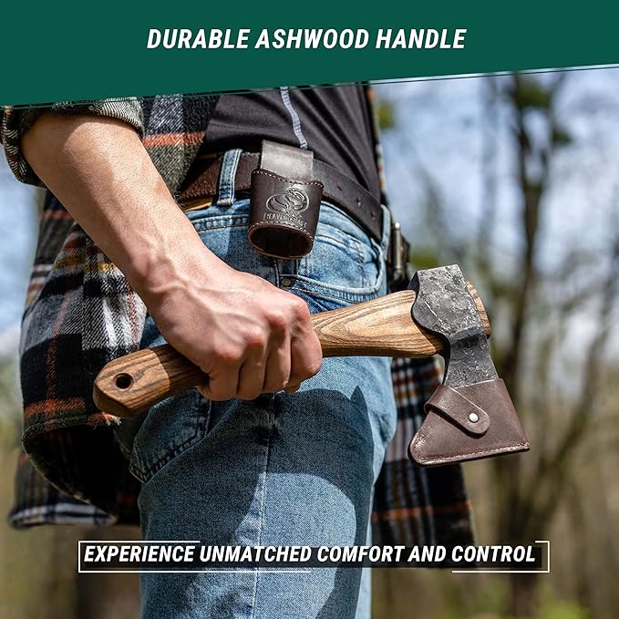 BeaverCraft BSH5 Shadow Bushcraft Knife AX1 Hand Forged Hatchet Axe with Sheath