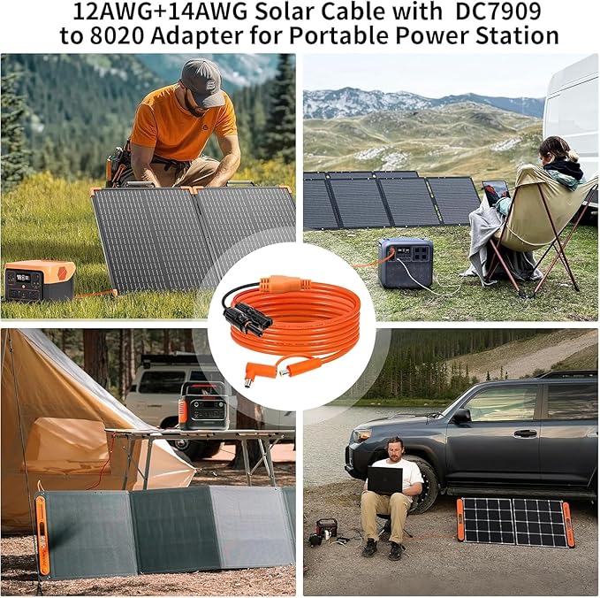 Solar Connector to DC 8mm Adapter Cable 35FT 12AWG + 14AWG Tinned Copper Wire with DC7909 to DC8020 Adapter Heavy Duty Charging Cable for Portable Power Station RV Outdoor Camping