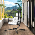 LEVELEVE Egg Chair with StandPatio Rattan Wicker Hanging Swing Egg Chair Hammock Chair for Bedroom Porch GardenThickened Aluminum Alloy Steel Frame and UV Resistant Cushion350LBS Capacity