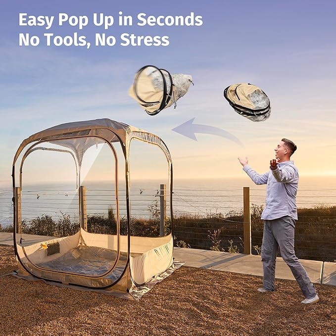 EAST OAK TPU Pop Up Sports Tent for 1-2 Person Instant Weather Shelter with Clear 540° View Portable Bubble Tent for Sports Events Fishing and Outdoor Use Waterproof Cover and Floor Mat Included