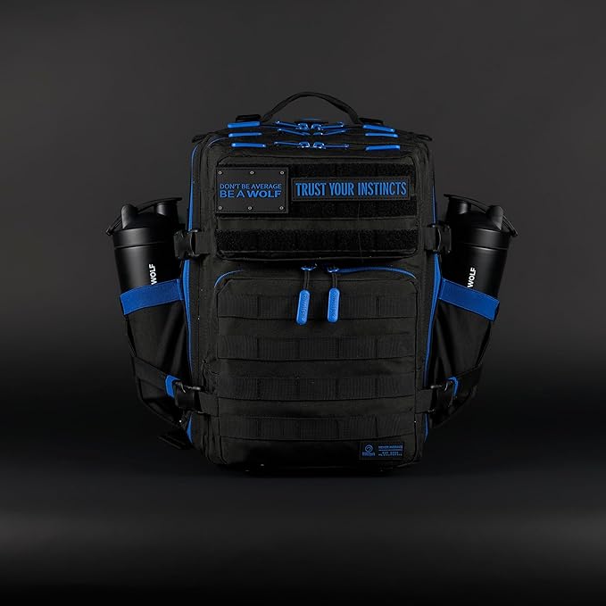 WOLFpak 35L Athletic Gym Backpack - Durable 1000D Waterproof Oxford Material with MOLLE Webbing Laptop Pocket &amp Dual Cup Holders Durable Fitness/Travel/Military Daypack (Blue Wolf)