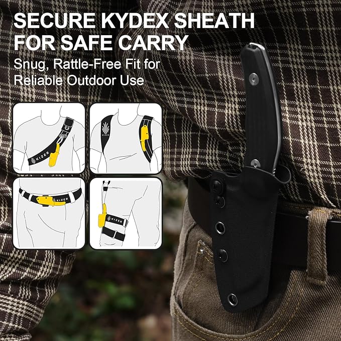 Kizer Bulldog Fix Fixed Blade Knife 2.97 Sheepsfoot 14C28N Blade Hunting Knife with Sheath Black G10 One-Piece Handle EDC Camping Knives for Outdoor Survival 1116A3