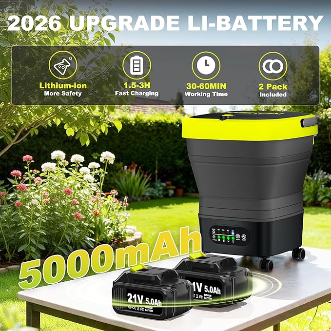Litekon Cordless WasherFoldable Washer with 4.5Gal Tank 10FT Hose