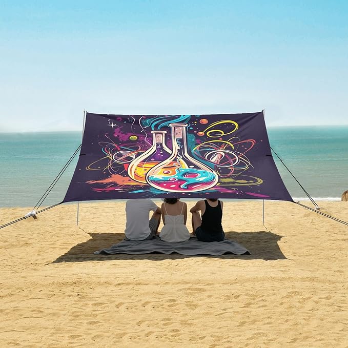 ALAZA Science Instrument Watercolor Beach Tent Sun Shelter UPF50+ Protection Beach Shade Canopy w/ 4 Sandbags for Outdoor Camping Fishing Backyard Fun Picnic 10x9 ft