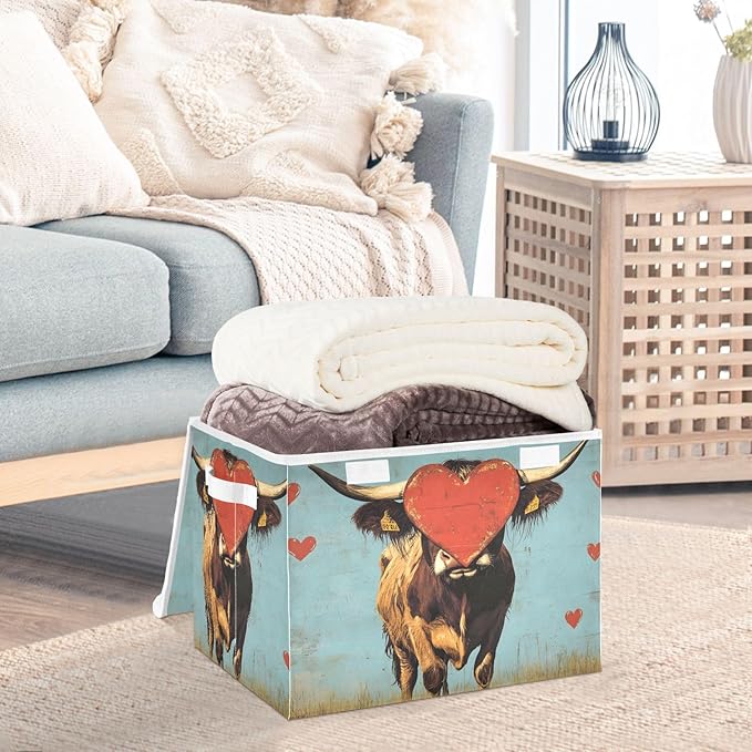 AIXIWAWA Lidded Storage Cube (Cattle Heart) Fabric Foldable Closet Bins with Flip Lid and Handles Organizer Basket Container 16.5 x 12.6 x 11.8 IN