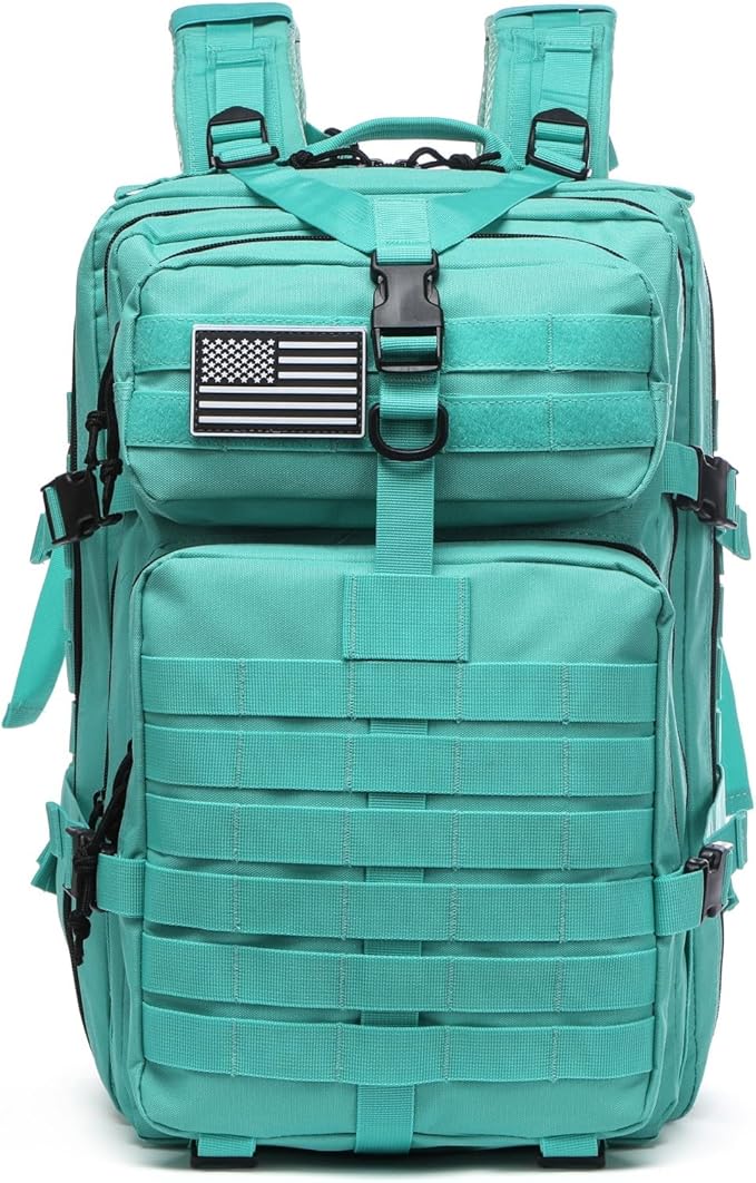 50L Sturdy Nylon Waterproof Fishing Hunting Backpack Outdoor Military Rucksacks Tactical Sports Camping Hiking (Cyan)