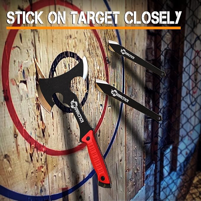 ANTARCTICA Throwing Axes and Knives Set - 3 Pack 11 Full Tang Stainless Steel Tomahawks and Throwing Knives Whetstone Tool Sharpener Well-Balanced for Beginners