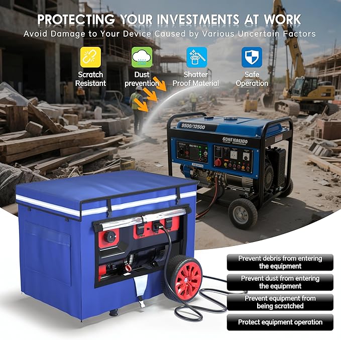 Generator Covers While Running 32x24x24 Inches Generator Running Covers1680+400D Double Layer Portable Heavy Duty Dustproof/Waterproof Generator Covers for 5000W-10000W Frame Generators Blue