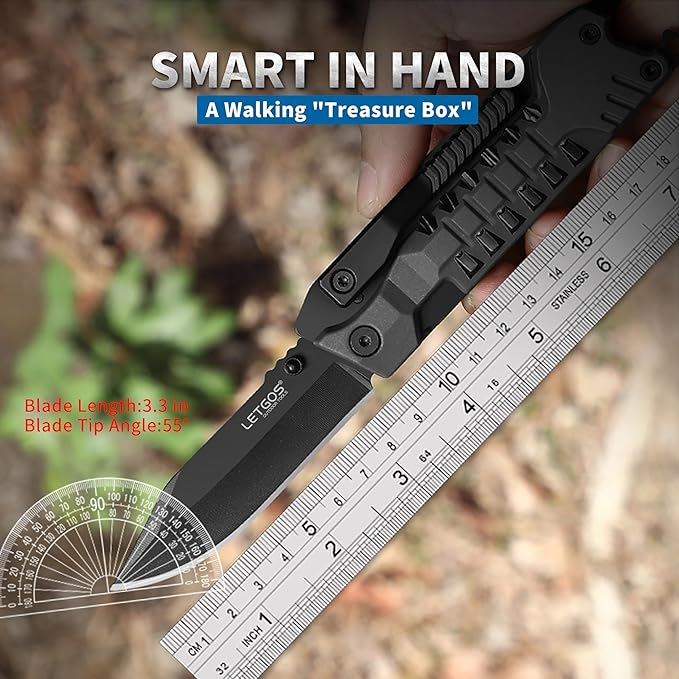 Multi Pocket Knife 22 in 1Survival Gear EDC Tools with Nylon Sheath Emergency Camping Hiking Hunting Gift for Men Women (Cool Black)
