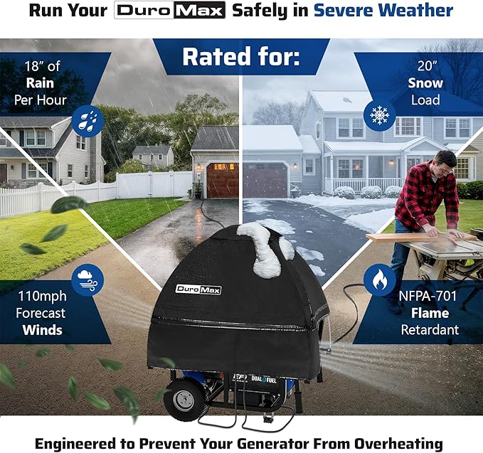 DuroMax DMX-GTX Portable Generator Running Cover – Weatherproof Outdoor Vinyl Canopy Fire- &amp Wind-Resistant Universal Open Frame Fit