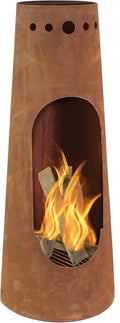 Sunnydaze Santa Fe 50-Inch Chiminea Outdoor Fire Pit - Wood-Burning Chiminea Outdoor Fireplace with Wood Grate - Rustic Patina Finish